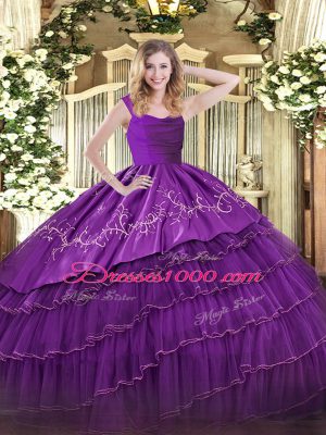 Organza and Taffeta Sleeveless Floor Length Quinceanera Gown and Embroidery and Ruffled Layers