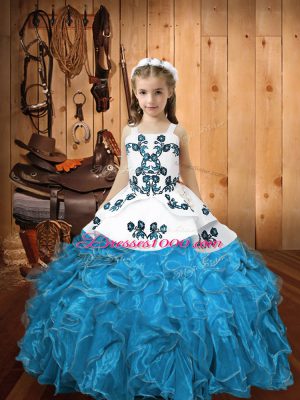 Modern Sleeveless Embroidery and Ruffles Lace Up Party Dress for Toddlers