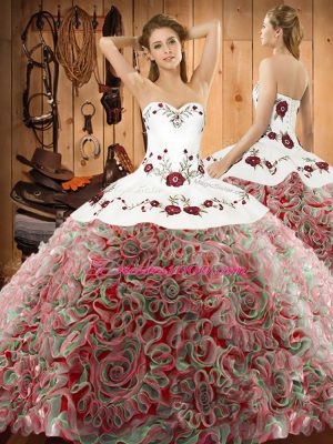 Lace Up Vestidos de Quinceanera Multi-color for Military Ball and Sweet 16 and Quinceanera with Embroidery Sweep Train