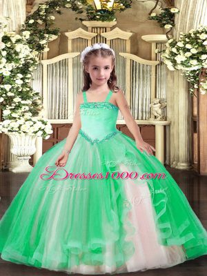 Elegant Turquoise Straps Neckline Appliques Little Girl Pageant Dress Sleeveless Lace Up