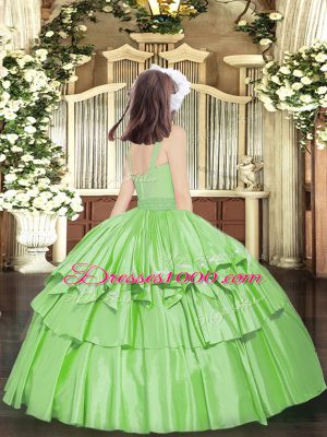 High End Dark Green Organza Zipper Scoop Sleeveless Floor Length Pageant Gowns Beading