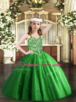 Floor Length Ball Gowns Sleeveless Green Pageant Dress for Girls Lace Up