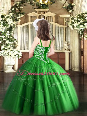 Floor Length Ball Gowns Sleeveless Green Pageant Dress for Girls Lace Up