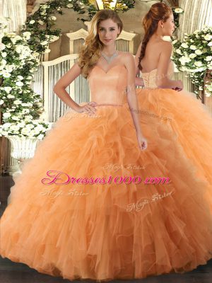 Orange Lace Up Sweet 16 Dresses Ruffles Sleeveless Floor Length