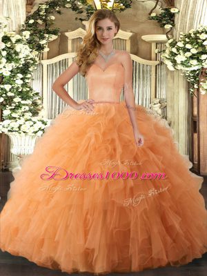 Orange Lace Up Sweet 16 Dresses Ruffles Sleeveless Floor Length