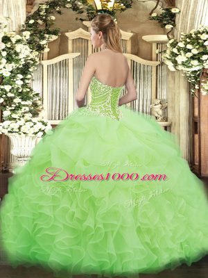 Artistic Floor Length Lace Up Quince Ball Gowns Yellow Green for Military Ball and Sweet 16 and Quinceanera with Beading and Ruffles