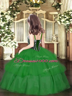 Nice Floor Length Turquoise Winning Pageant Gowns Organza Sleeveless Beading and Ruffled Layers