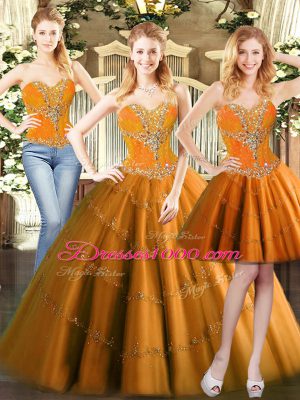Ball Gowns Sweet 16 Quinceanera Dress Orange Red Sweetheart Tulle Sleeveless Floor Length Lace Up