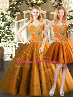 Ball Gowns Sweet 16 Quinceanera Dress Orange Red Sweetheart Tulle Sleeveless Floor Length Lace Up
