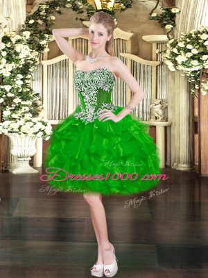 High Class Green Sleeveless Mini Length Beading and Ruffles Lace Up Evening Dress