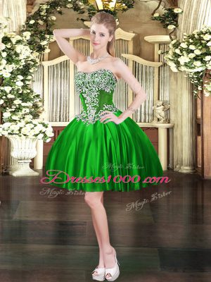 Custom Fit Green Satin Lace Up Sweetheart Sleeveless Mini Length Dress for Prom Beading