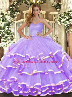 Lavender Ball Gowns Organza Sweetheart Sleeveless Ruffled Layers Floor Length Lace Up 15th Birthday Dress