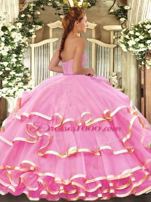 Lavender Ball Gowns Organza Sweetheart Sleeveless Ruffled Layers Floor Length Lace Up 15th Birthday Dress