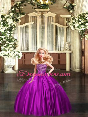 Glamorous Eggplant Purple Sleeveless Floor Length Beading Lace Up Vestidos de Quinceanera