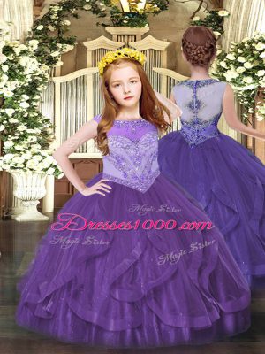 Purple Sleeveless Organza Lace Up Ball Gown Prom Dress for Military Ball and Sweet 16 and Quinceanera