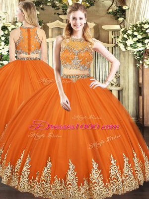 Orange Red Zipper Sweet 16 Dresses Beading and Appliques Sleeveless Floor Length