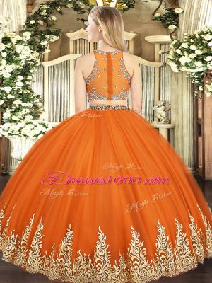 Orange Red Zipper Sweet 16 Dresses Beading and Appliques Sleeveless Floor Length