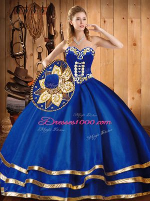 Blue Sweetheart Lace Up Embroidery Vestidos de Quinceanera Sleeveless
