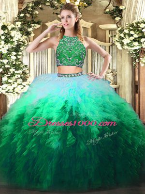 Custom Fit Sleeveless Zipper Floor Length Beading and Ruffles Quinceanera Dresses