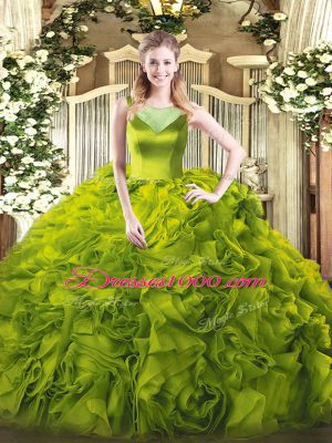 Charming Floor Length Side Zipper Quinceanera Dress Olive Green for Sweet 16 and Quinceanera with Beading
