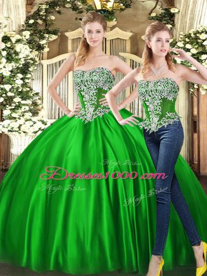 Low Price Sweetheart Sleeveless Quinceanera Dress Floor Length Beading and Ruffles Green Organza