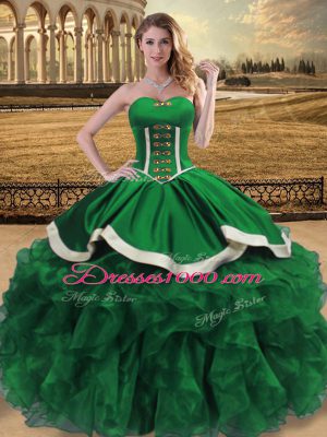 Edgy Sweetheart Sleeveless Lace Up Ball Gown Prom Dress Green Organza