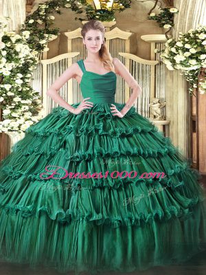 Delicate Floor Length Ball Gowns Sleeveless Dark Green Quinceanera Dress Zipper