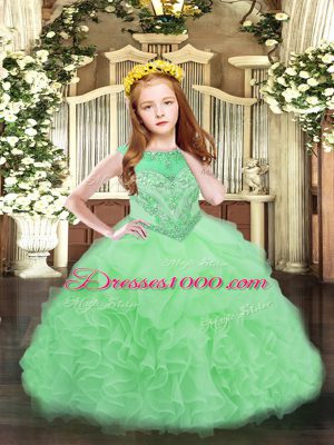 Scoop Sleeveless Organza Pageant Gowns For Girls Beading and Ruffles and Pick Ups Zipper