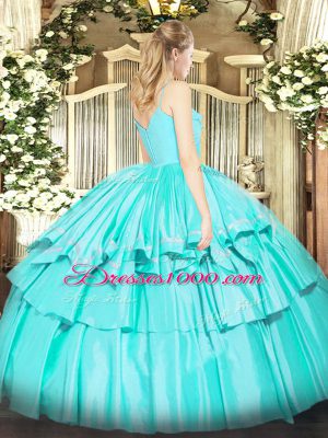 Gold Ball Gowns Taffeta Spaghetti Straps Sleeveless Ruffled Layers Floor Length Zipper Quinceanera Gown