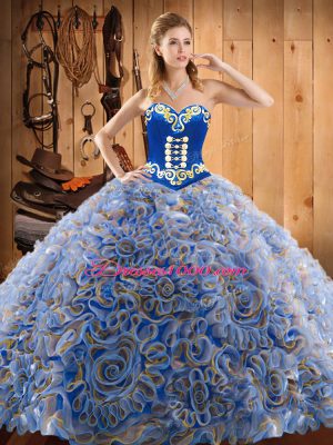 Multi-color Lace Up Sweetheart Embroidery Vestidos de Quinceanera Satin and Fabric With Rolling Flowers Sleeveless