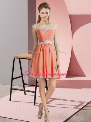 Cap Sleeves Mini Length Beading Lace Up Dress for Prom with Orange Red