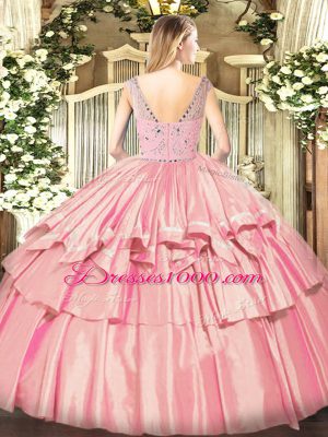 Sophisticated Sleeveless Zipper Floor Length Beading and Ruffled Layers 15 Quinceanera Dress