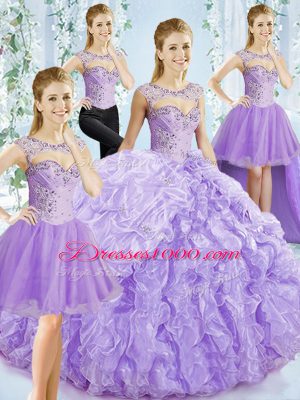 Lavender Sleeveless Beading and Ruffled Layers Lace Up 15 Quinceanera Dress