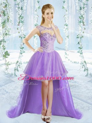 Lavender Sleeveless Beading and Ruffled Layers Lace Up 15 Quinceanera Dress