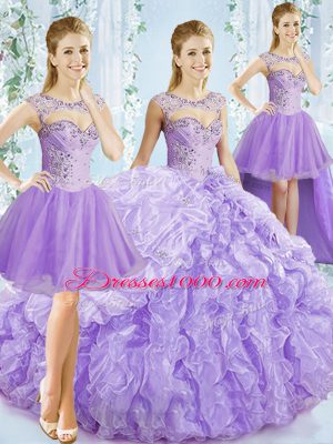 Lavender Sleeveless Beading and Ruffled Layers Lace Up 15 Quinceanera Dress