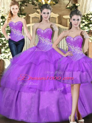 Floor Length Eggplant Purple Quinceanera Gown Sweetheart Sleeveless Lace Up