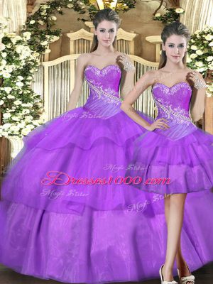 Floor Length Eggplant Purple Quinceanera Gown Sweetheart Sleeveless Lace Up