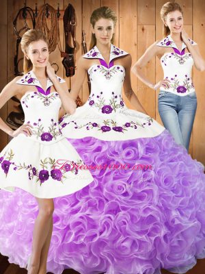 Affordable Lilac Lace Up 15 Quinceanera Dress Embroidery Sleeveless Floor Length