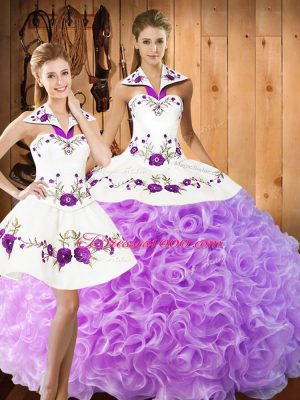 Affordable Lilac Lace Up 15 Quinceanera Dress Embroidery Sleeveless Floor Length