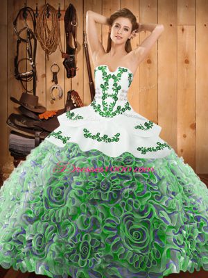 With Train Multi-color Ball Gown Prom Dress Strapless Sleeveless Sweep Train Lace Up