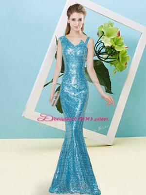 Beautiful Baby Blue Asymmetric Zipper Sequins Homecoming Dress Sleeveless