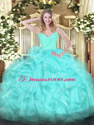 Cute Aqua Blue Spaghetti Straps Neckline Ruffles Quinceanera Dresses Sleeveless Zipper