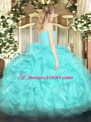 Cute Aqua Blue Spaghetti Straps Neckline Ruffles Quinceanera Dresses Sleeveless Zipper