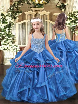 Ball Gowns Vestidos de Quinceanera Blue Straps Tulle Sleeveless Floor Length Lace Up