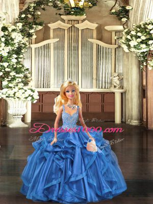 Ball Gowns Vestidos de Quinceanera Blue Straps Tulle Sleeveless Floor Length Lace Up