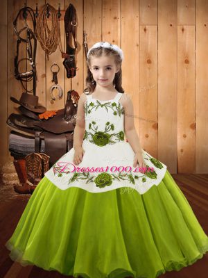 Olive Green Sleeveless Organza Lace Up Custom Made Pageant Dress for Sweet 16 and Quinceanera