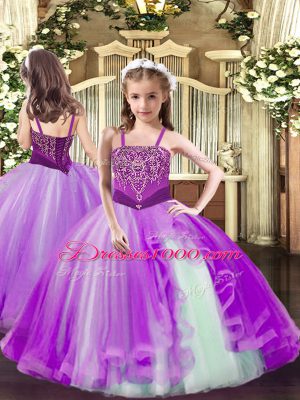 Exquisite Lilac Sleeveless Beading Floor Length Pageant Dresses