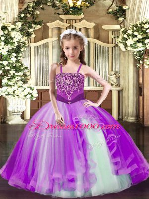 Exquisite Lilac Sleeveless Beading Floor Length Pageant Dresses
