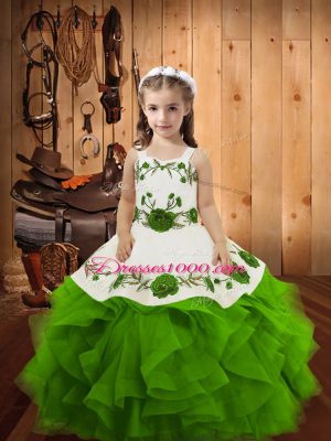 Stunning Floor Length Pageant Dresses Tulle Sleeveless Embroidery and Ruffles