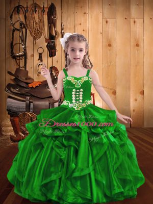 Green Sleeveless Embroidery and Ruffles Floor Length Party Dress Wholesale